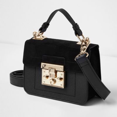 Black lock front mini satchel bag